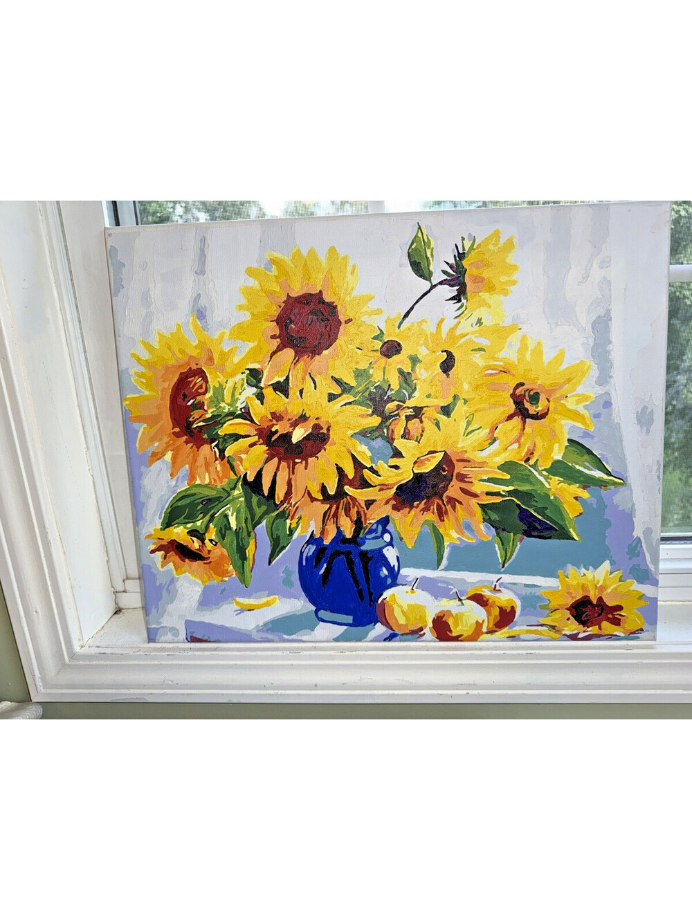 original sunflowers in vase oil painting on canvas, cottagecore decor